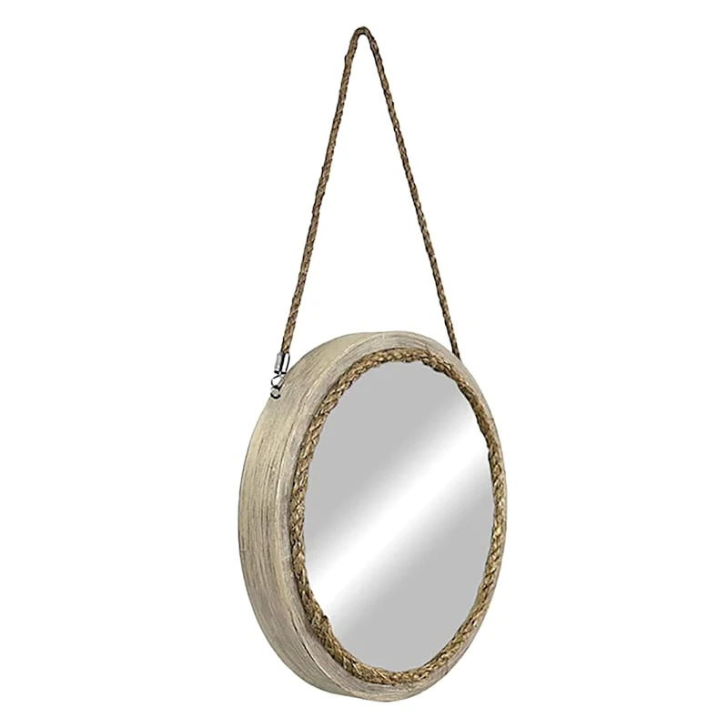 Round Injection Wall Mirror With Rope Accent & Hanger, 16" 3 Round Injection Wall Mirror With Rope Accent & Hanger, 16"