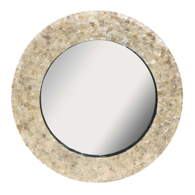 Round Mother Of Pearl Framed Gallery Wall Mirror, 30" 3 Round Mother Of Pearl Framed Gallery Wall Mirror, 30"