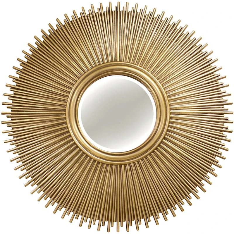 Round Sunburst Polyurethane Soft Gold Wall Mirror, 49" 3 Round Sunburst Polyurethane Soft Gold Wall Mirror, 49"