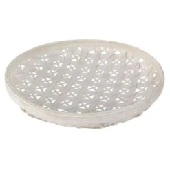 Round White Bamboo Decorative Tray, 16"