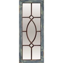 Sea Blue Distressed Framed Panel Wall Mirror, 17x43
