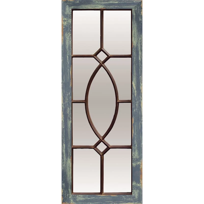 Sea Blue Distressed Framed Panel Wall Mirror, 17x43 3 Sea Blue Distressed Framed Panel Wall Mirror, 17x43