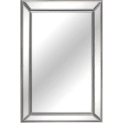 Silver Beaded Framed Beveled Wall Mirror, 24x36