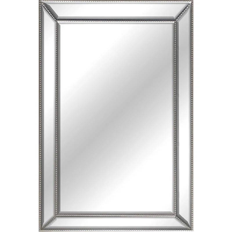 Silver Beaded Framed Beveled Wall Mirror, 24x36 3 Silver Beaded Framed Beveled Wall Mirror, 24x36