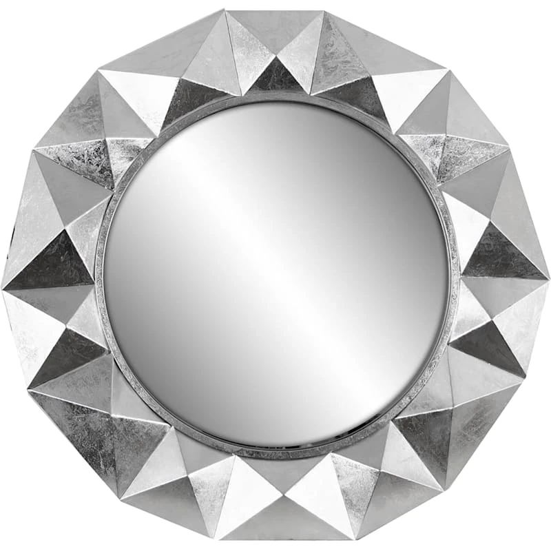 Silver Geometric Dimensional Round Wall Mirror, 36" 3 Silver Geometric Dimensional Round Wall Mirror, 36"