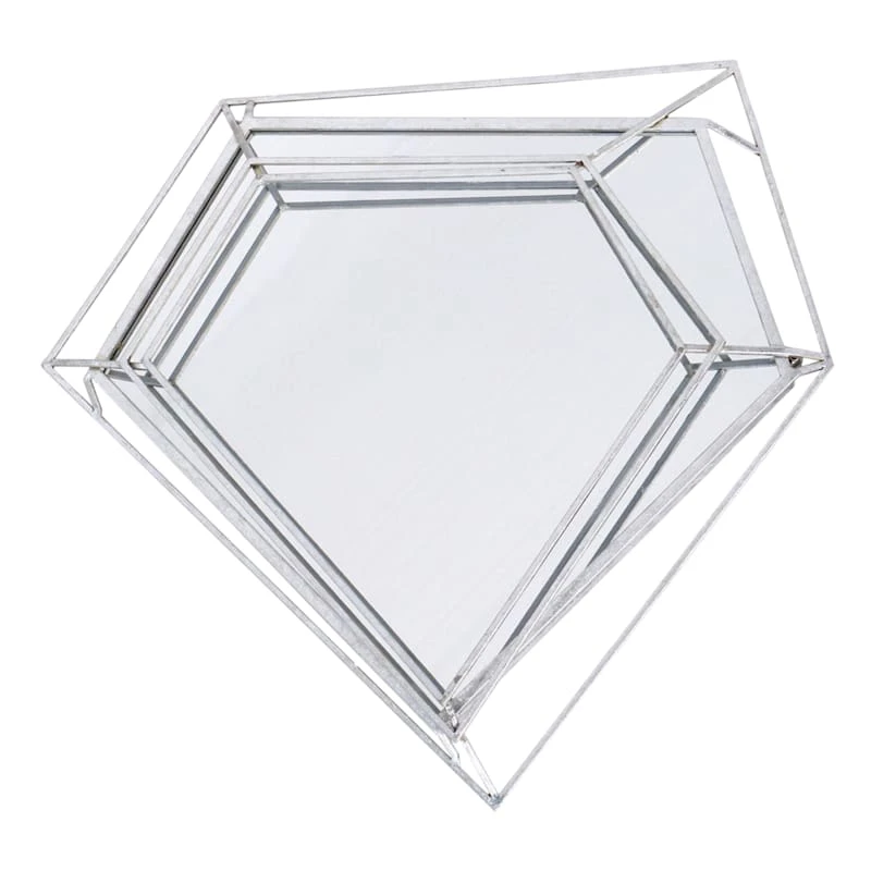 Silver Metal Diamond Shaped Wall Mirror, 24x22 3 Silver Metal Diamond Shaped Wall Mirror, 24x22