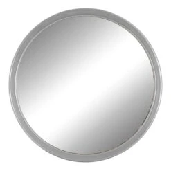 Silver Metal Round Wall Mirror, 14"