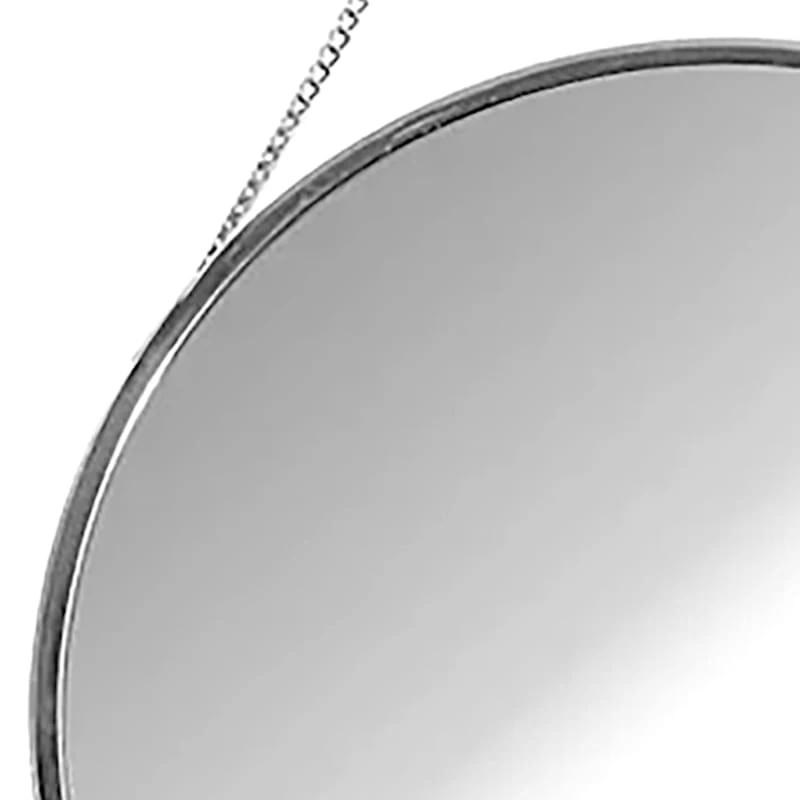 Silver Round Wall Mirror With Chain, 18" 4 Silver Round Wall Mirror With Chain, 18" - Image 2