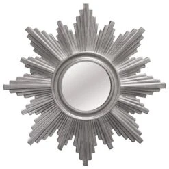Silver Shiny Polyurethane Sunburst Round Wall Mirror, 26'