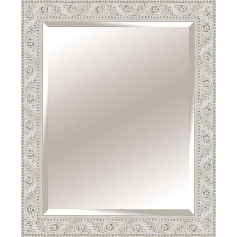 Solid Wood Floral Antique White Wall Mirror, 28x34 3 Solid Wood Floral Antique White Wall Mirror, 28x34