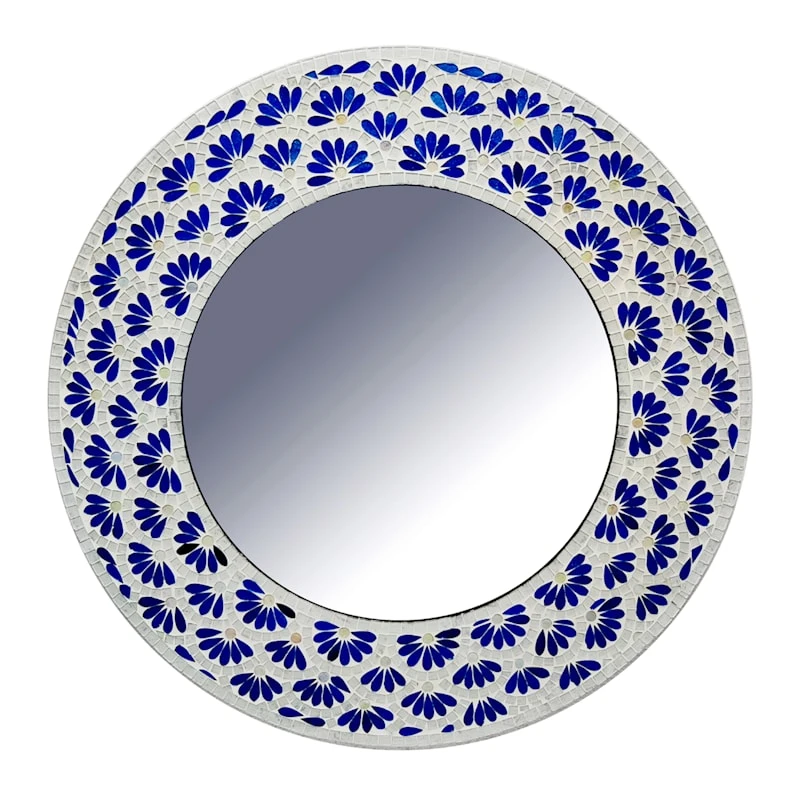 Tracey Boyd Blue Mosaic Round Wall Mirror, 24" 3 Tracey Boyd Blue Mosaic Round Wall Mirror, 24"