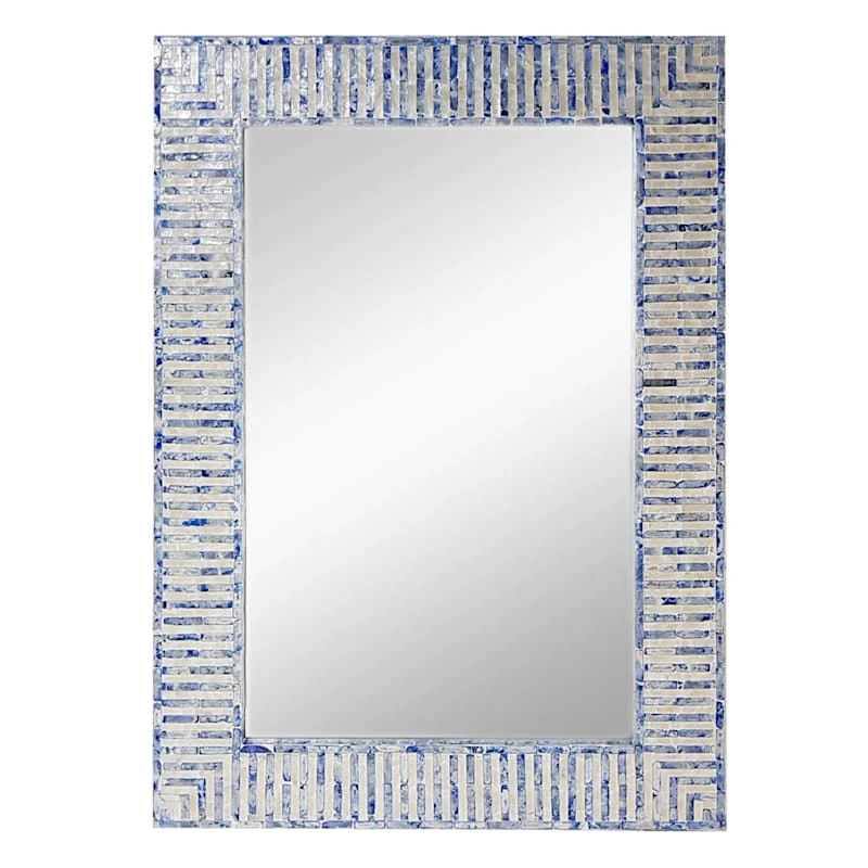 Tracey Boyd Blue & Mother-of-Pearl White Wall Mirror, 28x39 3 Tracey Boyd Blue & Mother-of-Pearl White Wall Mirror, 28x39