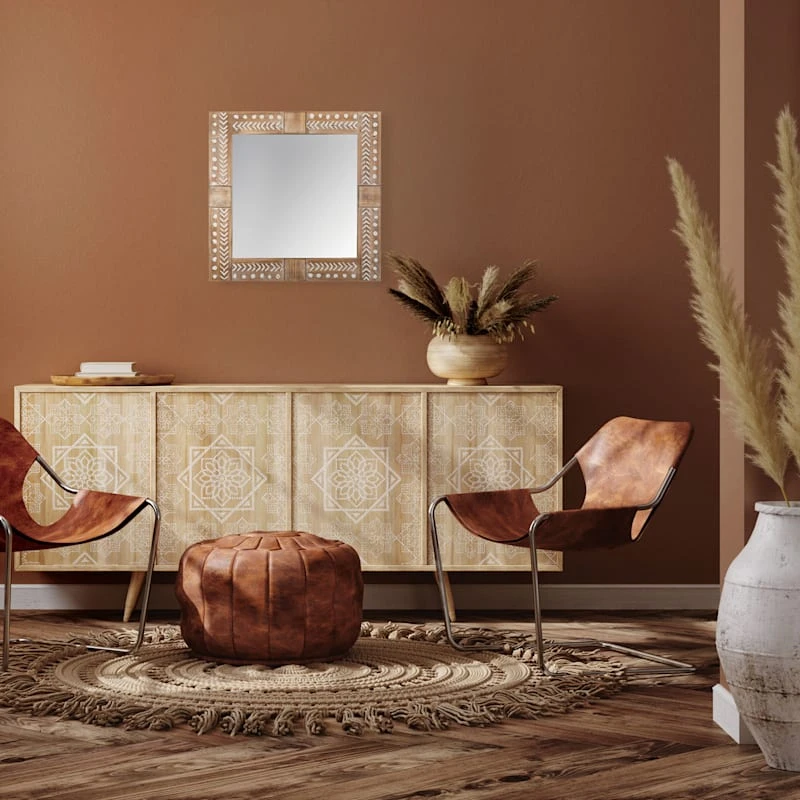 Tracey Boyd Engraved Wood Framed Mirror, 24" 4 Tracey Boyd Engraved Wood Framed Mirror, 24" - Image 2