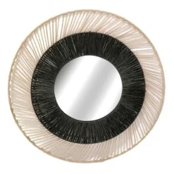 Tracey Boyd Multicolor Rattan Woven Round Wall Mirror, 33.8"