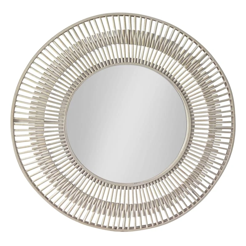 Tracey Boyd Whitewashed Bamboo Round Wall Mirror, 35" 3 Tracey Boyd Whitewashed Bamboo Round Wall Mirror, 35"