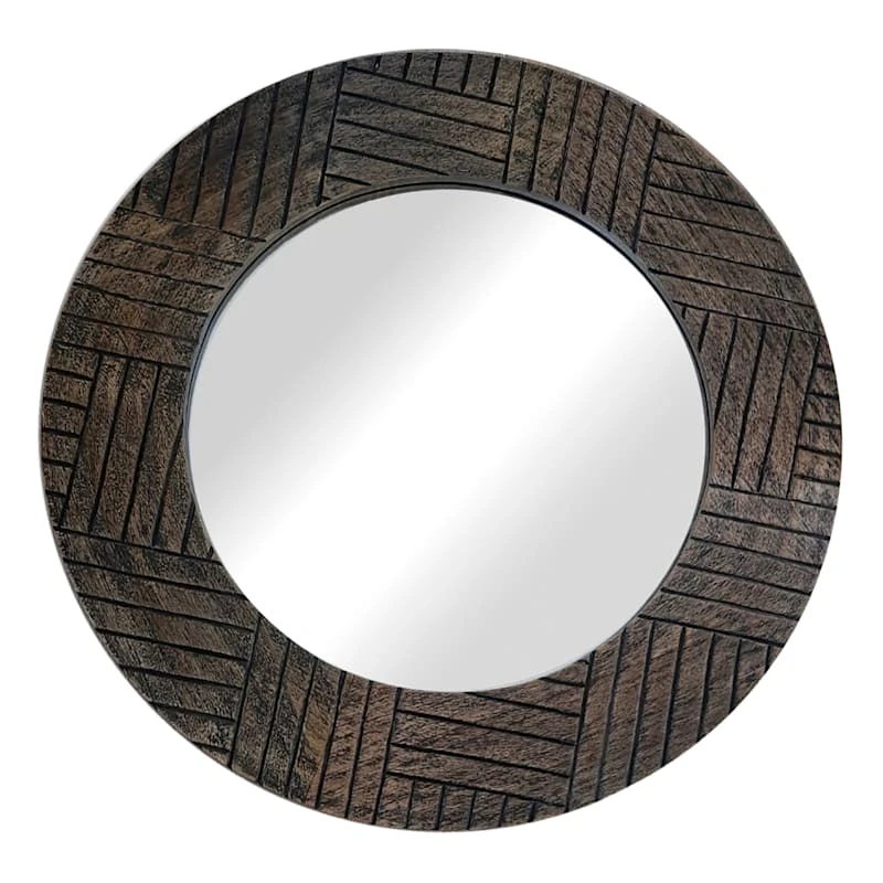 Ty Pennington Round Carved Wood Wall Mirror, 24" 3 Ty Pennington Round Carved Wood Wall Mirror, 24"