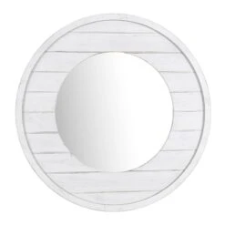 Ty Pennington White Faux Wood Round Wall Mirror, 30"