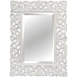 White Antique Floral Polyurethane Wall Mirror, 41x55