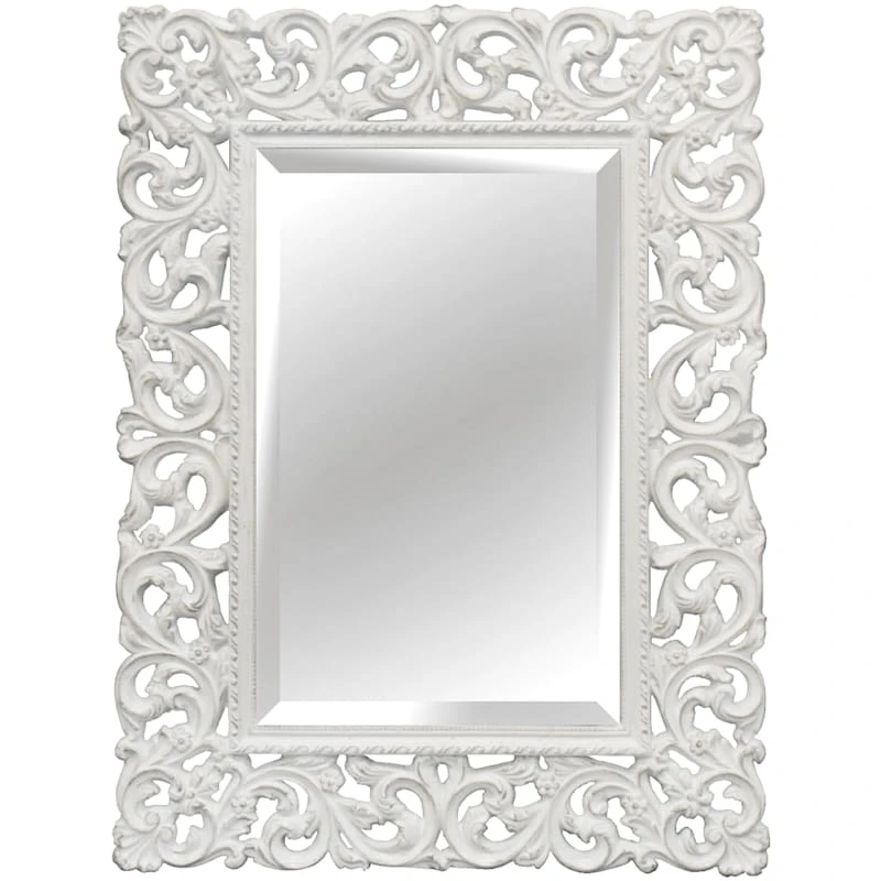 White Antique Floral Polyurethane Wall Mirror, 41x55 3 White Antique Floral Polyurethane Wall Mirror, 41x55