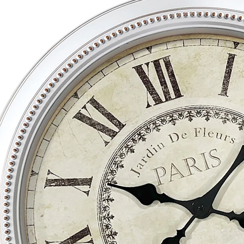 White Beaded Paris Wall Clock, 22" 4 White Beaded Paris Wall Clock, 22" - Image 2