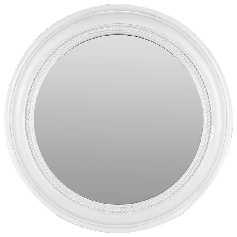 White Beaded Round Wall Mirror, 18" 3 White Beaded Round Wall Mirror, 18"