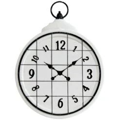 White Metal Round Cage Wall Clock, 17x23