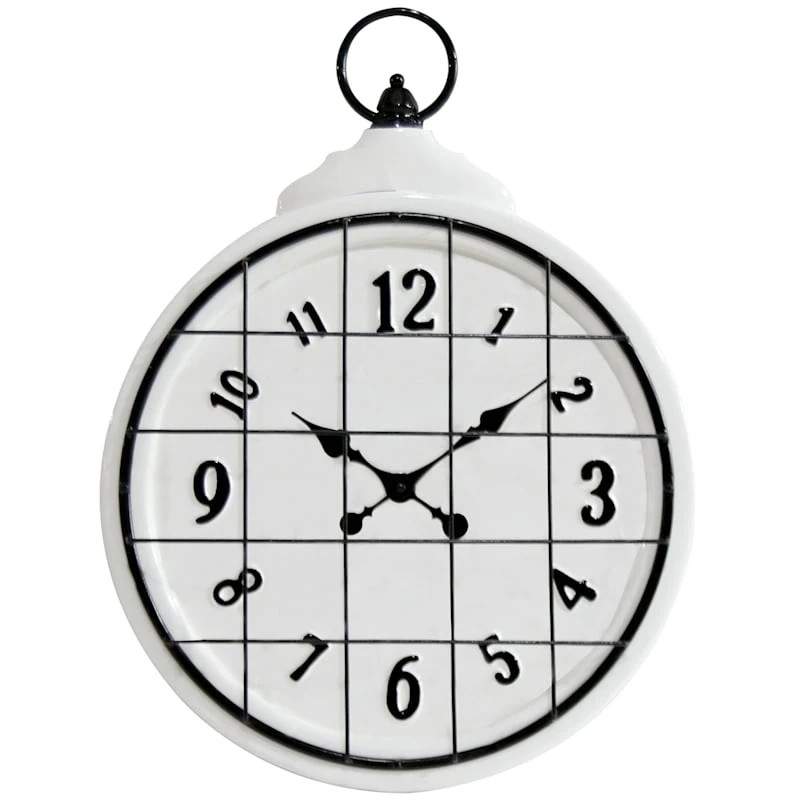 White Metal Round Cage Wall Clock, 17x23 3 White Metal Round Cage Wall Clock, 17x23