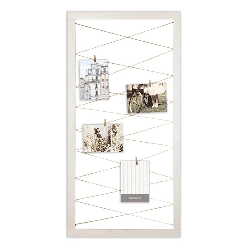 White String Collage With Clothespin Photo Clips, 20x40 3 White String Collage With Clothespin Photo Clips, 20x40