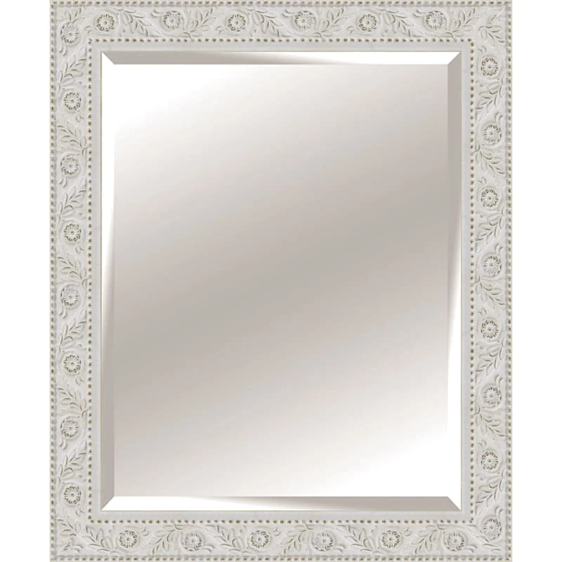 White Wood Floral Antique Wall Mirror, 30x42 3 White Wood Floral Antique Wall Mirror, 30x42
