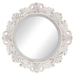 Whitewashed Ornate Wall Mirror, 20"