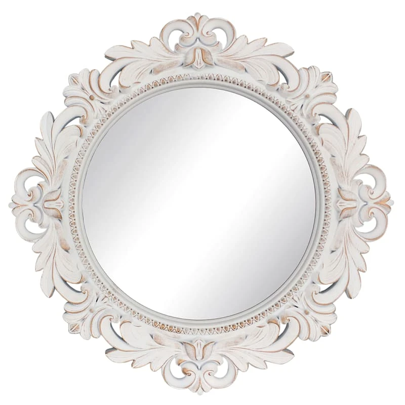 Whitewashed Ornate Wall Mirror, 20" 3 Whitewashed Ornate Wall Mirror, 20"