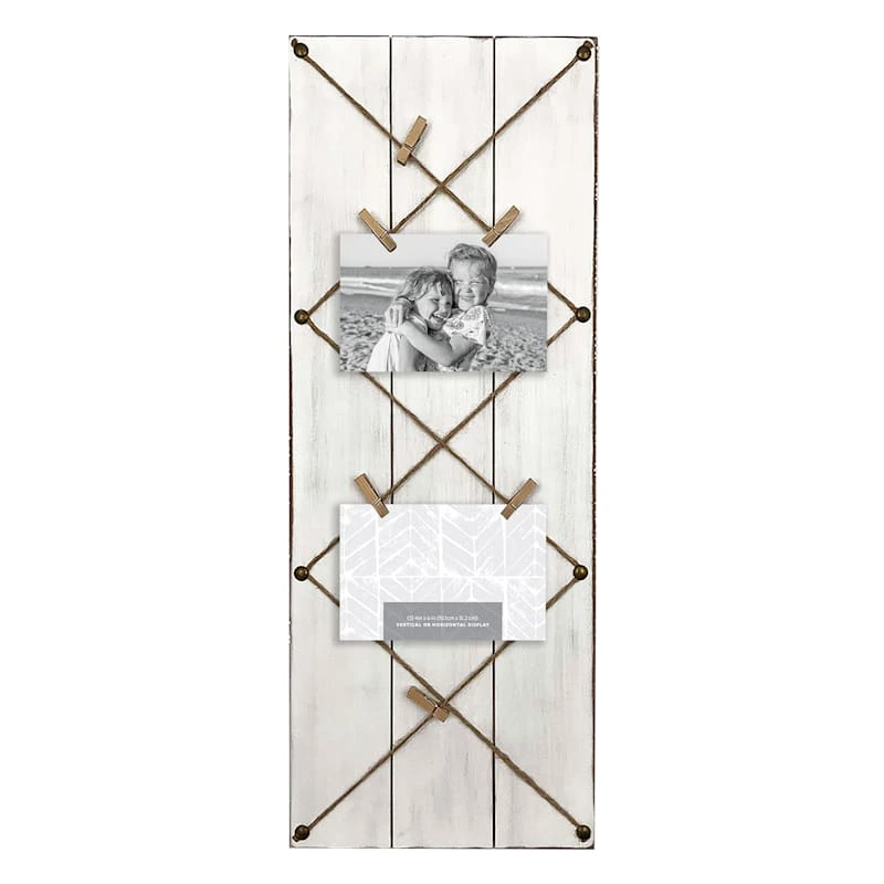 Whitewashed Plank String Collage With Clothespin Photo Clips, 10x25 3 Whitewashed Plank String Collage With Clothespin Photo Clips, 10x25