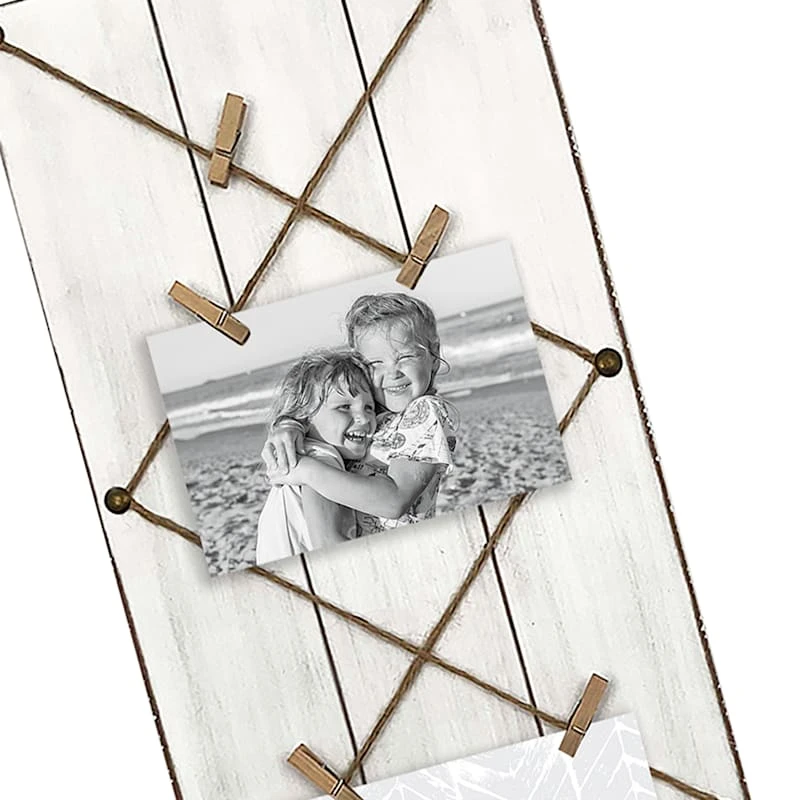 Whitewashed Plank String Collage With Clothespin Photo Clips, 10x25 4 Whitewashed Plank String Collage With Clothespin Photo Clips, 10x25 - Image 2