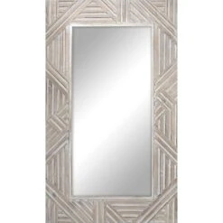 Whitewashed Wood-Look Framed Wall Mirror, 46x21