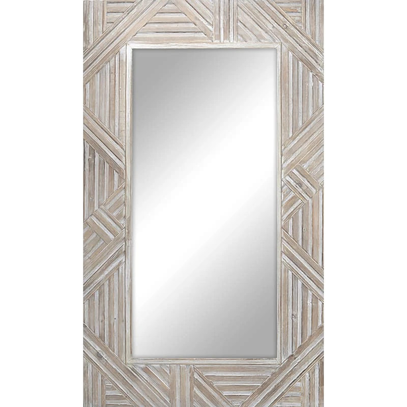 Whitewashed Wood-Look Framed Wall Mirror, 46x21 3 Whitewashed Wood-Look Framed Wall Mirror, 46x21