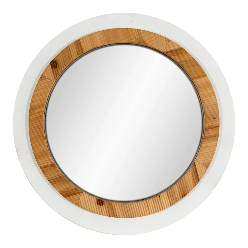 Whitewashed Woven Framed Round Wall Mirror, 28" 3 Whitewashed Woven Framed Round Wall Mirror, 28"
