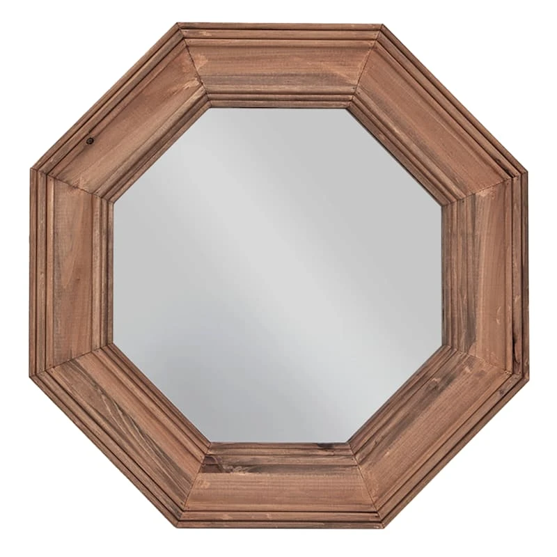 Wood Framed Octagon Wall Mirror, 20" 3 Wood Framed Octagon Wall Mirror, 20"