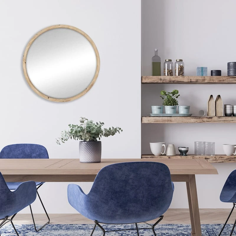 Wood Framed Round Wall Mirror, 30" 4 Wood Framed Round Wall Mirror, 30" - Image 2