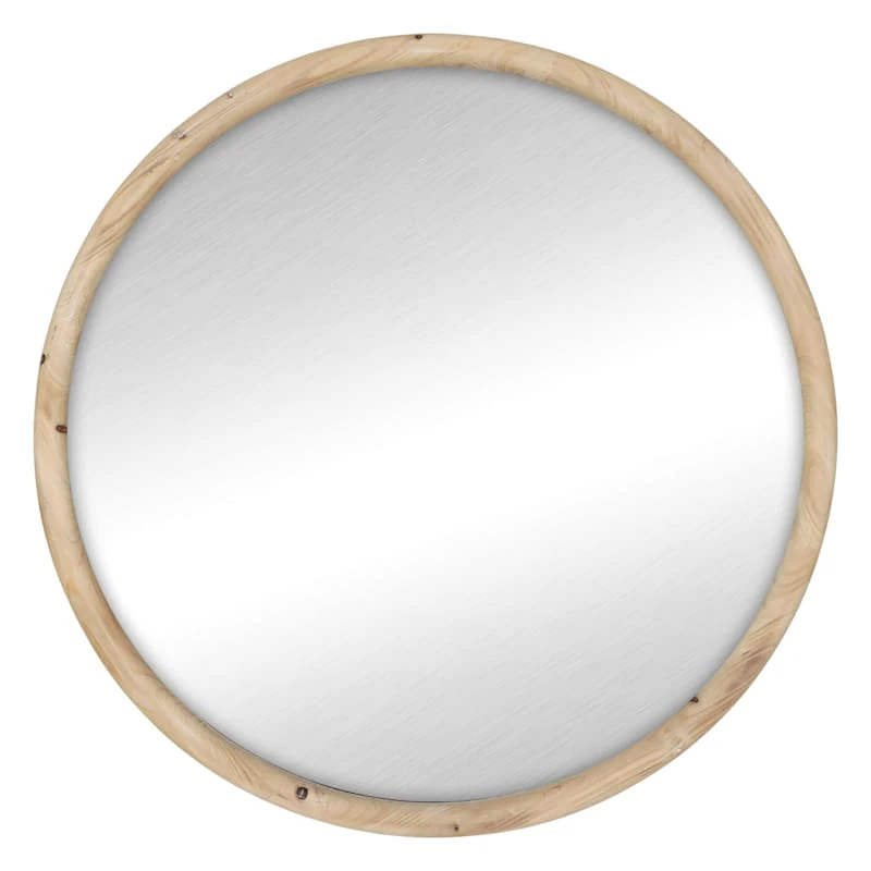 Wood Framed Round Wall Mirror, 30" 3 Wood Framed Round Wall Mirror, 30"
