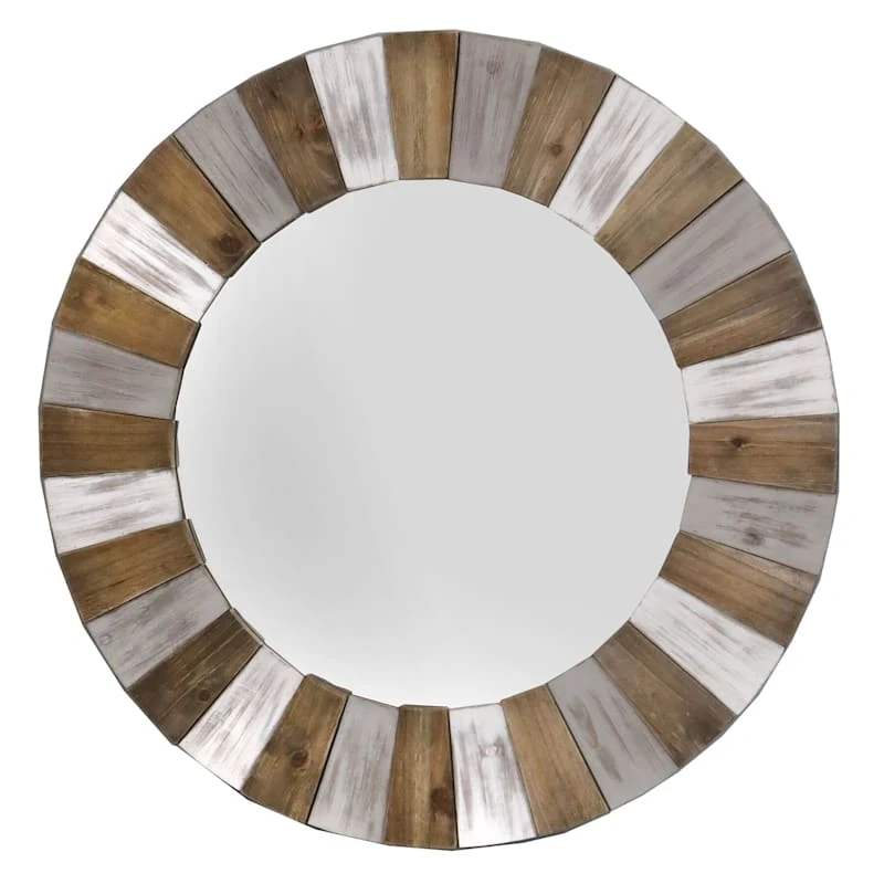 Wooden Multicolored Patch Round Wall Mirror, 30" 3 Wooden Multicolored Patch Round Wall Mirror, 30"